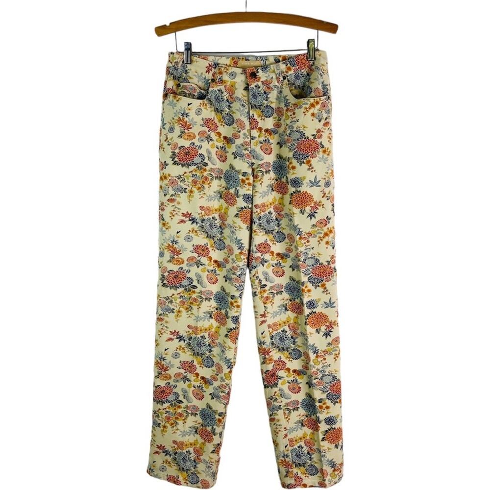 Kate Hill cream blue orange floral boho cottagecore High waisted pants 6